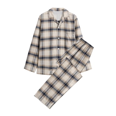 Weiqiqre Mens Pajama Sets Casual Plaid Print Homewear Breathable Long-Sleeve Tops Trousers Turndown Collar Night Pajamas Suits