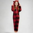 thumbnail image 2 of Combinaison à Manches Longues pour Filles, Combinaison à Capuche à Carreaux à Manches Longues, Tenue de Nuit Décontractée d'Hiver avec Chaleur, Rouge, Manches Longues, 2 of 6