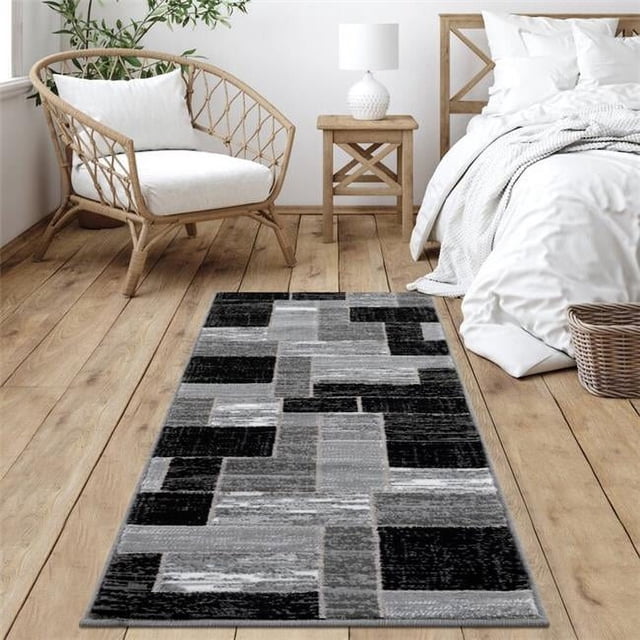 Lbaiet SL973C26 Black Verena Geometric 2 x 6 ft. Runner Rug, Black & Gray