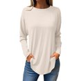 thumbnail image 2 of Mefallenssiah Womens Round Neck Solid Color Fall Blouses Fashion Smocked Long Sleeve Shirts Tops Beige XXL, 2 of 5