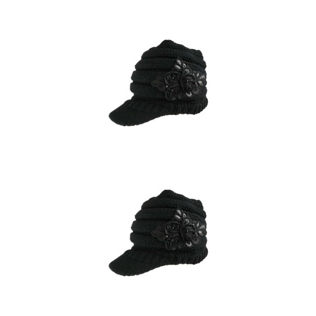 Wweixi Warm Up In Style With Fashionable Wool Cap For Cold Weather Knitted Hats Knitted Caps Funny Hat Wool Hat Ear Protectors black 2Set