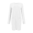 thumbnail image 3 of Robes Blanches pour Femmes Décontractées Élégantes à Col Rond Robe de Sport Couleur Unie avec Poches Robe Décontractée Robe d'Automne, 3 of 5