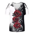 thumbnail image 4 of Soki T-Shirt à Épaules Dénudées pour Femmes Liquidation Blouses Manches Courtes Col en V Hauts à la Mode, 4 of 6