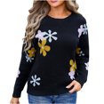 thumbnail image 1 of Rbaofujie Chandails à Col Rond pour Femmes Décontractés à Fleurs Brodées à Manches Longues Chandail à Col Rond Noir Chandails pour Femmes Automne, 1 of 7