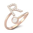 thumbnail image 2 of Capital R Initial Letter Pearl 925 Sterling Silver Rose Vermeil Women Ring Adjustable Front Open Ring Jewelry, 2 of 3