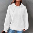 thumbnail image 3 of Mrat à Capuchon pour Femmes Décontracté à Manches Longues Mignon Chandails à Capuchon à Cordon Chandail à Enfiler Mignon Chandails à Capuchon Chandail Matelassé Col Rond Chandails pour Dames Hauts Blouse Uni Sans Poches Chandail à Capuchon Blanc TTG, 3 of 6