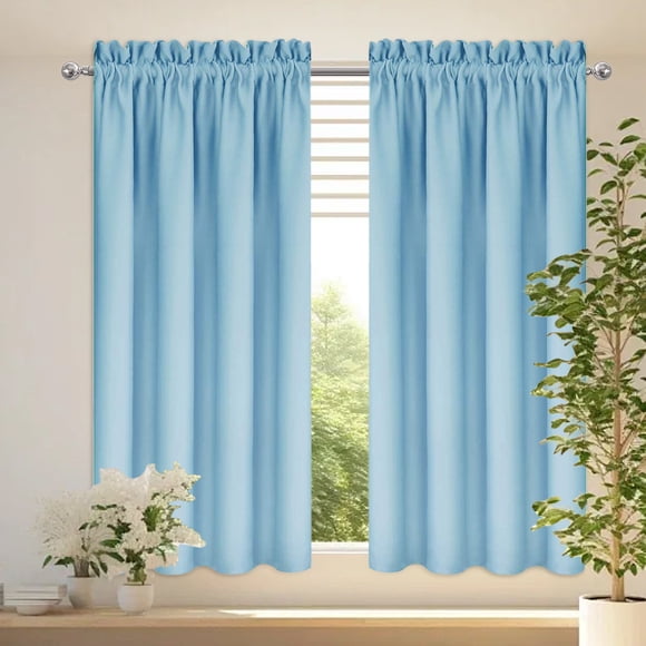 ZZkhGO Thermal Insulated Curtains, Energy Saving Blackout Room Darkening Silk Curtains, Soundproof Noise Reducing Window Treatment for Bedroom Kitchen, Light Blue