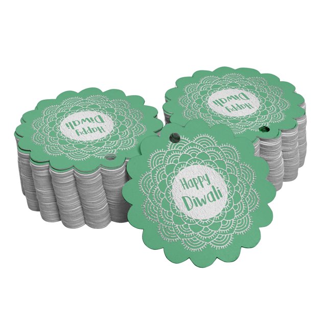 Inkdotpot Happy Diwali Bottle Tag Real Silver Foil Favor Hang Tags Pack Of 50