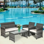 Costway 4 Pc Rattan Patio Furniture Set Garden  Sofa Cushioned Seat Mix Gray Wicker