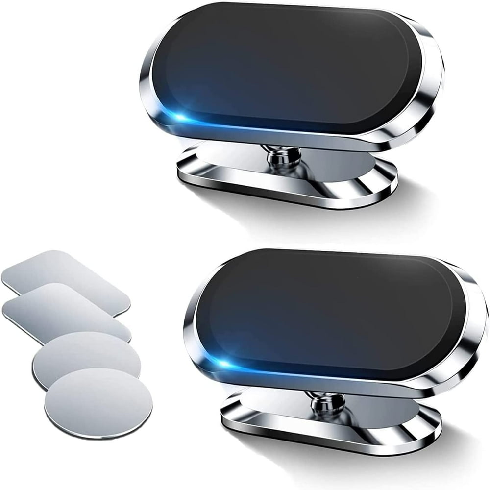 SNNROO 2 Pack Magnetic Phone Holder for Car  Super Strong Magnet with 4 Metal Plate Magnetic Car Mount for Cell Phone  360° Rotation Universal Dashboard Adhesive Car Magnetic Phone Mount