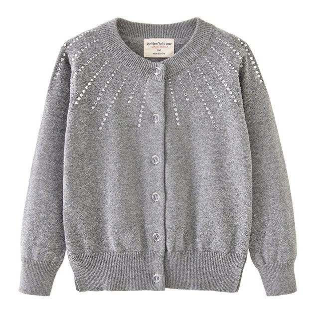 Cardigan en Tricot à Strass pour Filles, Col Rond, Veste Chandail en Coton