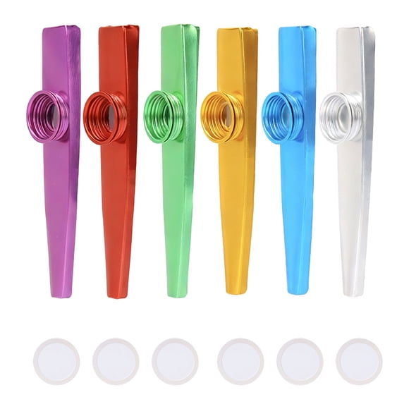 Kazoo Flute Metal Instrument for Beginners & Kids, Humming Sound Amplification, Easy to Play, No Battery Needed, Fun Musical Toy for All Ages, 6 Kazoos, 2 Membranes