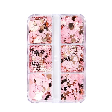 Holographic Nail Glitter Flake Pink Gold 6 Grids Butterfly Heart Sequins for Nails Body DIY Crafts
