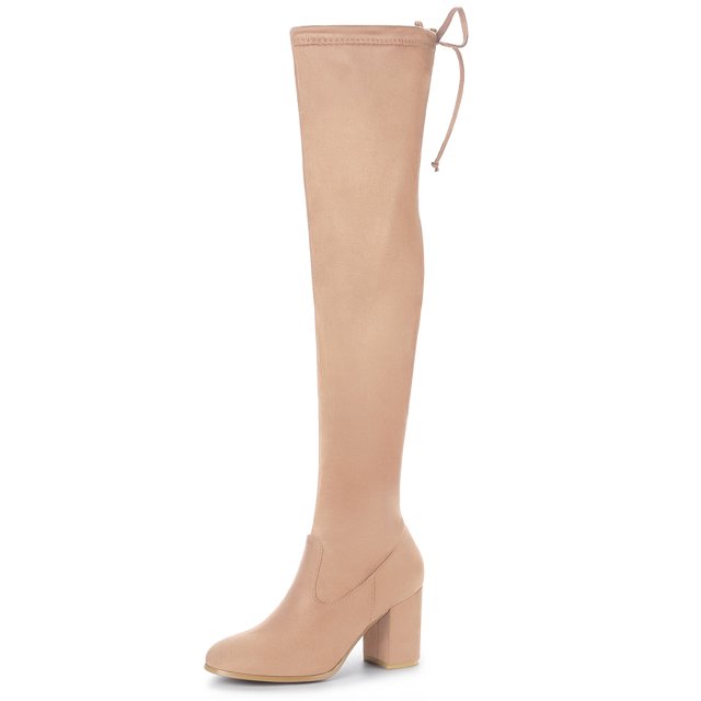 Unique Bargains Bottes Cuissardes à Talon Épais à Bout Rond pour Femmes