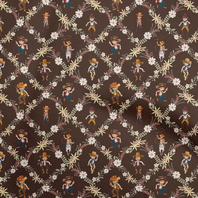 oneOone Polyester Spandex Brown Fabric Cowboy Sewing Craft Projects Fabric Prints By Yard 56 Inch Wide-aA
