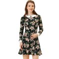 thumbnail image 1 of INSPIRE CHIC Robe Trapèze pour Femme à Col Peter Pan, Manches Longues, au-Dessus du Genou, S Noir-Floral, 1 of 5