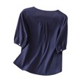 thumbnail image 4 of Pompotops Blouse à Col en V pour Femmes en Coton et Lin à Manches Trois-Quarts avec Manches Lanterne Liquidation, 4 of 5