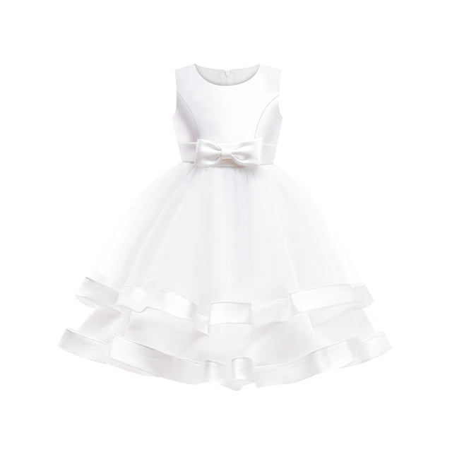 Girls Dress Sleeveless White Ball Gown Wedding Party Pageant 6 Years