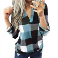 thumbnail image 5 of Hauts à Manches Longues pour Femmes, Chemise en Coton Décontractée à Carreaux, Veste Slim, Blouse Décontractée, 5 of 5