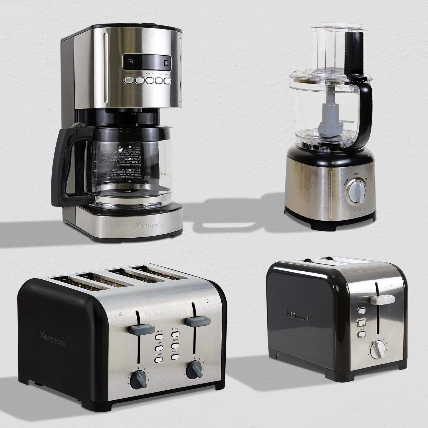 Kenmore Grille-pain 4 tranches en acier inoxydable, commandes doubles, fentes extra larges, 9 niveaux de brunissage pour griller et bagels