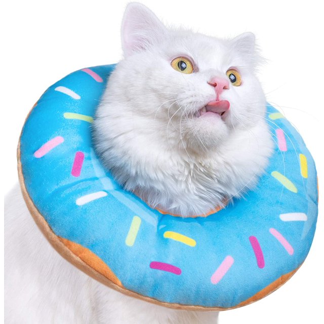 Collier de Récupération pour Chat à Beignet Ajustable, Cône Souple pour Chat, Collier Élisabéthain après Chirurgie (Bleu) m