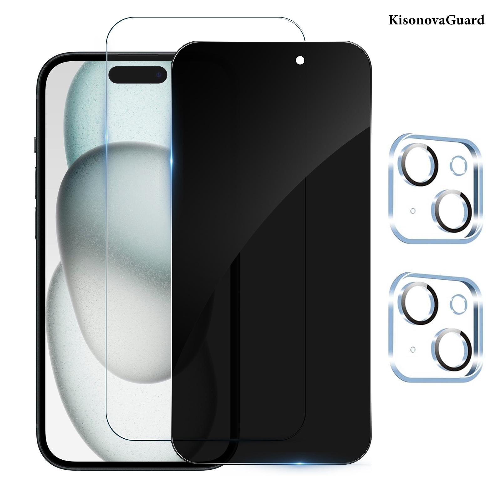[2+2Pack]For iphone 15 Screen Protector, HD and Privacy Tempered Glass Screen Protector with Camera Lens Protector[9H Hardness][3D Curved][Anti-Privacy]for 15(6.1 Inch)