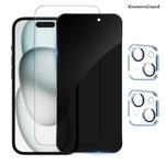 [2+2Pack]For iphone 15 Screen Protector, HD and Privacy Tempered Glass Screen Protector with Camera Lens Protector[9H Hardness][3D Curved][Anti-Privacy]for 15(6.1 Inch)