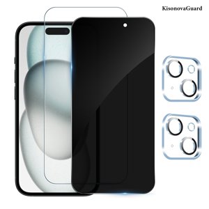 [2+2Pack] Pour iphone 15 Protecteur d'écran HD et confidentialité Protecteur d'écran en verre trempé avec caméra protège-objectif[9H Dureté][3D Courbé [Anti-Vie privée] pour 15(6.1 De pouce)