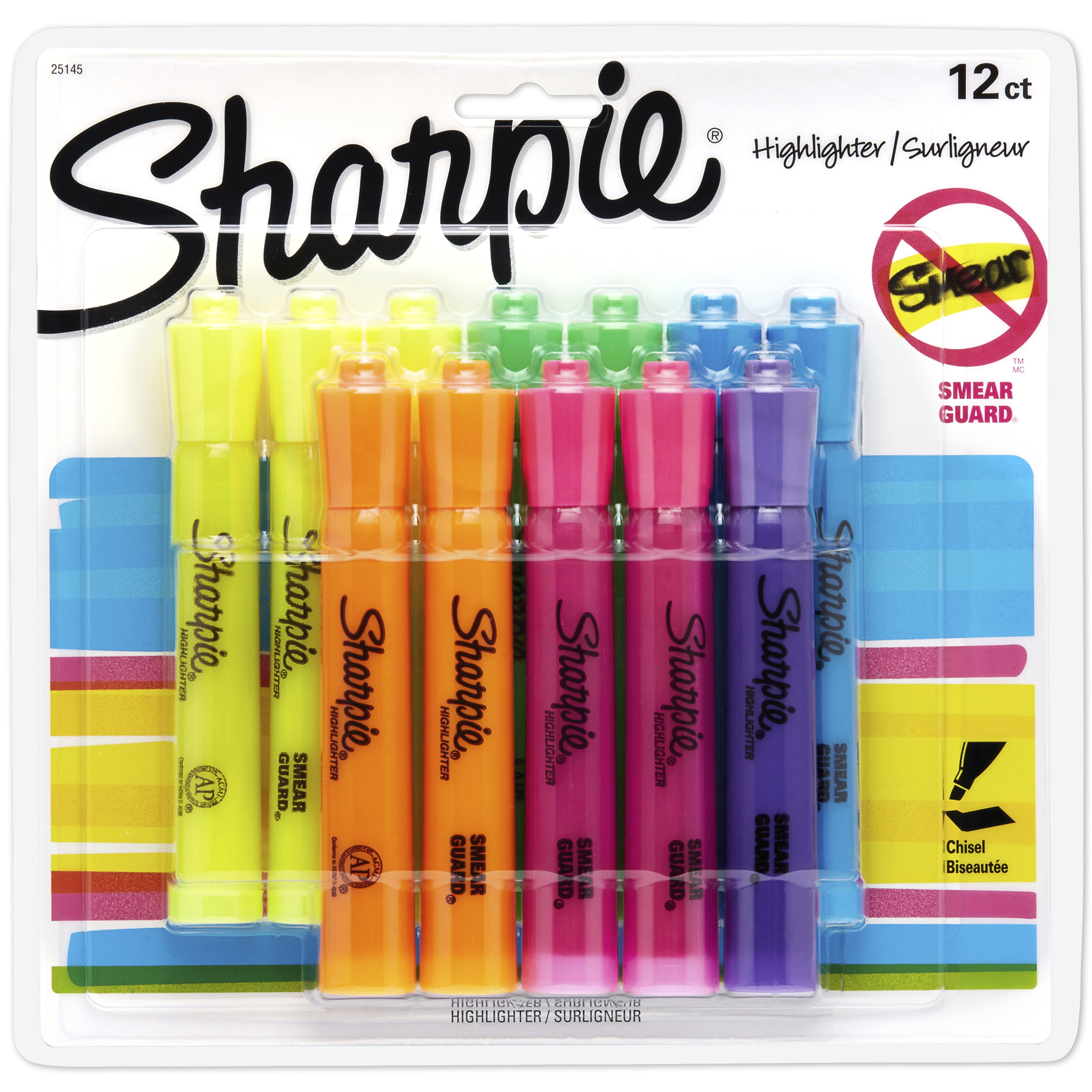 Surligneurs à réservoir Sharpie, pointe biseautée, couleurs assorties