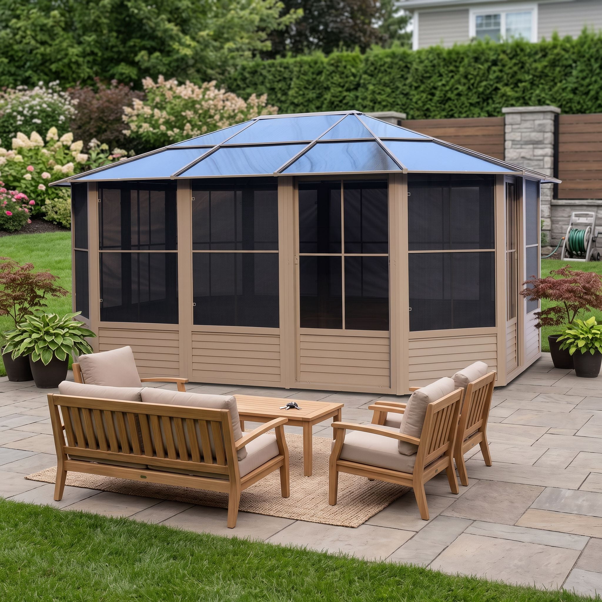 Gazebo Penguin Florence Solarium 12 Pi x 15 Pi Toit De Polycarbonate En Sable