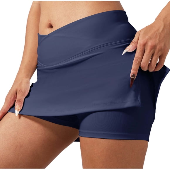 BLVB Women's Athletic Skort with Built-In Shorts Tennis Skirt Crossover Waist Side Slit Workout Golf Yoga Shorts