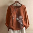 thumbnail image 1 of CHUANK Hauts pour Femmes en Liquidation à Moins de 10$ Hauts pour Femmes Décontractés Printemps Été Manches Longues Coton Lin Imprimé Graphique Pissenlit Col Rond Blouses Vintage Grande Taille, 1 of 4