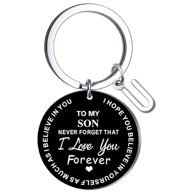 Creative DIY To My SON Black Stainless Steel Last Name 26 Letter Keychain 2.5cm
