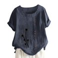 thumbnail image 1 of Chemise à Manches Longues Femme Femmes Été Décontracté Col Rond Manches Courtes Imprimé Chemise Ample Hauts Femmes Hauts d'Été Coupe Ample Femmes Hauts à Manches Courtes Femmes Hauts à Manches Courtes, 1 of 5