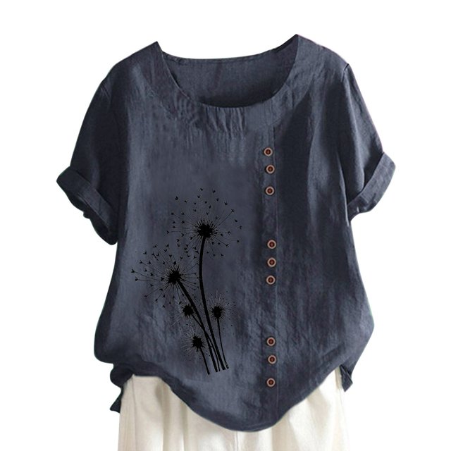 Chemise à Manches Longues Femme Femmes Été Décontracté Col Rond Manches Courtes Imprimé Chemise Ample Hauts Femmes Hauts d'Été Coupe Ample Femmes Hauts à Manches Courtes Femmes Hauts à Manches Courtes