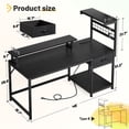 thumbnail image 3 of Exenoray Computer Desk with Drawer, LED Light & Power Outlet, 48" Home Office Desk with Side Storage Shelf, Reversible Work Desk, Black Wood & Metal Study Desk for Bedroom & Gaming, 3 of 8