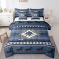 thumbnail image 1 of Erosebridal Ensembles de Literie Bleu Aztèque Taille Simple, Ensembles de Couette Boho Cheval avec Draps, Décor Géométrique Triangle, Réversible, Respirant, 7 Pcs, 1 of 5