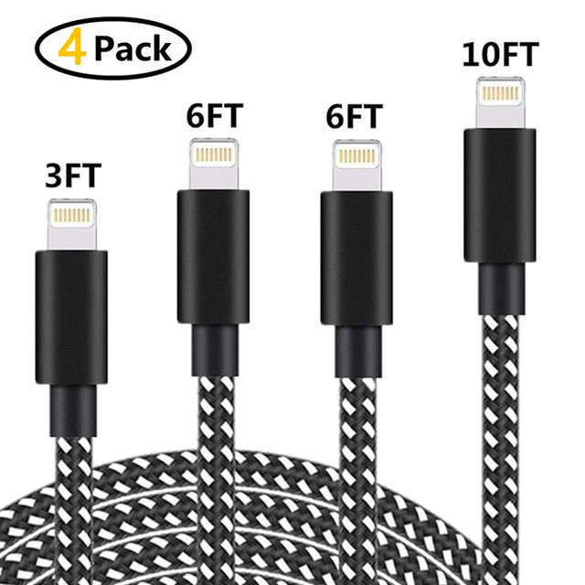 4 Pcs Câbles de Charge IOS, avec Connecteurs en Alliage d'Aluminium Résistants, Fil Lightning à Charge Rapide, Charge USB Rapide Tressée en Nylon