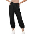 thumbnail image 4 of Pantalons Haren en Coton Lin Ample Taille Haute Bas Fermé Décontracté Noir, 4 of 8