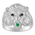 thumbnail image 1 of RYLOS Rings Sterling Silver Lion Head Ring Black Diamonds Eyes & Gemstone Mouth Fun Designer Rings Emerald  Jewelry Size 9, 1 of 7