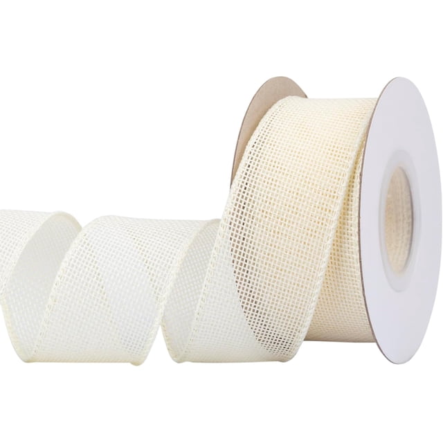 Joycrosso Burlap Wired Edge Ribbon 1.5 inch x 10 Yards, Ivory, Ideal for Crafting, Gift Wrapping, Wreath, Christmas Tree, and Rustic Wedding Decorations