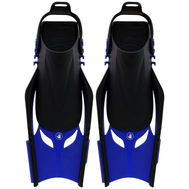 BODY GLOVE Palme Croisée de Voyage pour Adulte (Taille Unique) avec Palmes de snorkeling Noires et Bleues, Dotées de Poches pour les Pieds en Caoutchouc Souple pour le Confort et de Côtes Flexibles pour la Durabilité, Conçue pour la Plongée en Apnée et les sports Nautiques à la Plage, au Lac Ou à la Piscine, Convient Aussi à l'Entraînement à la Nage.