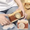 thumbnail image 4 of WEUVEB Khaki Wooden Music Box Camera Style Desktop Decorative Craft for Home and Office Display, 4 of 6