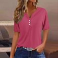 thumbnail image 2 of Yuyuzo Womens Summer Tops Notch V Neck Button Tunic Tops Short Sleeve Loose Summer Basic Tee Shirts, 2 of 5