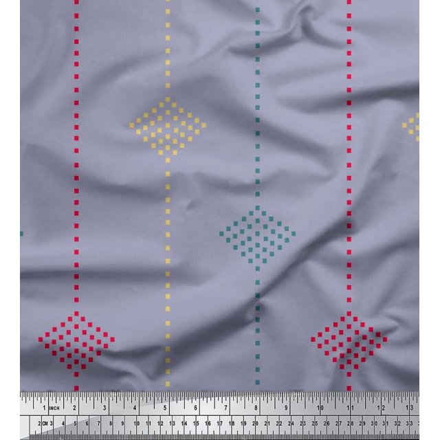 Soimoi Grey polyester Crepe Fabric Dotted Jamdani Printed Fabric 1 Yard 52 Inch Wide