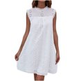 thumbnail image 2 of EGNMCR Robes d'Été Femmes Tendance Mode d'Été pour Femmes Col Rond Sans Manches Dentelle Crochet Découpes Ample Dentelle Midi Robe de Vacances, 2 of 8