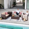 thumbnail image 2 of Super Patio 8 Pieces Patio Furniture Set, Outdoor Sectional Sofa, All-Weather PE Wicker Patio Conversation Sets with Storage Box, Tempered Glass Coffee Table, Three Red Pillows, Brown, 2 of 5