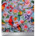 thumbnail image 1 of Soimoi Blue Polyester Crepe Fabric Stripe,Floral & Parrot Bird Decor Fabric Printed BTY 42 Inch Wide, 1 of 3