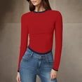 thumbnail image 2 of Timegard Hauts de Sortie pour Femmes Col Ras du Cou Manches Longues Couleur Unie Ajusté Confortable Hauts Courts Décontractés Mode, 2 of 5