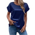 thumbnail image 1 of EQWLJWE Hauts d'Été pour Femmes Hauts pour Femmes Liquidation Mode T-Shirt d'Été pour Femme à Col Rond Uni à Manches Courtes Aguichant Blouse, 1 of 5